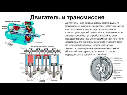 Двигатель и трансмиссия Двигатель – это сердце автомобиля. Будь то бензиновый,