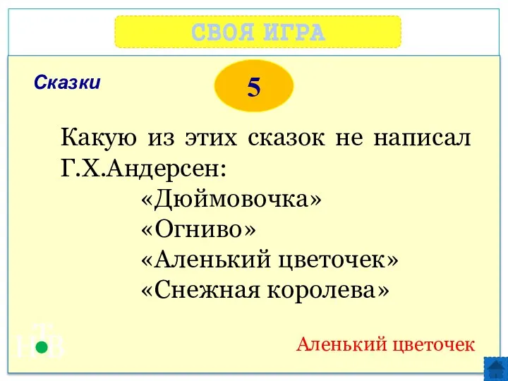 СВОЯ ИГРА Н Т В 5 Аленький цветочек Какую из этих