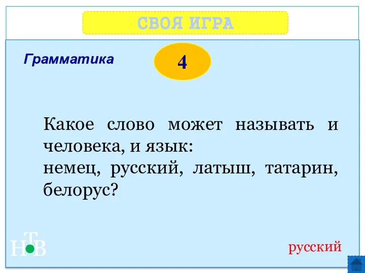 СВОЯ ИГРА Н Т В 4 русский Какое слово может называть