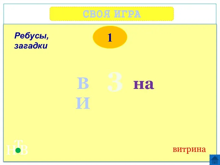 СВОЯ ИГРА Н Т В 1 витрина Ребусы, загадки ВИ 3 на