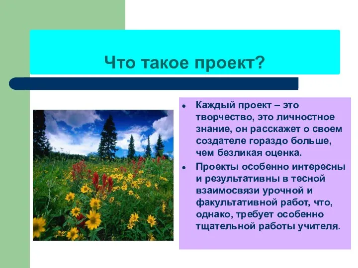 Что такое проект? Каждый проект – это творчество, это личностное знание,