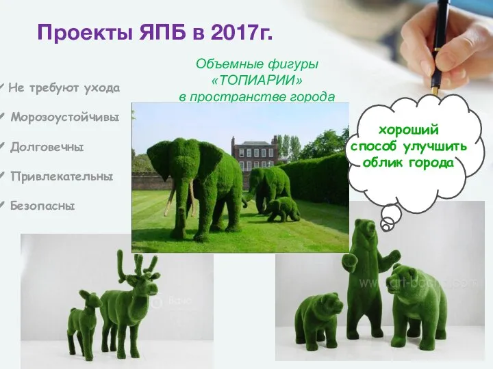 Объемные фигуры «ТОПИАРИИ» в пространстве города Проекты ЯПБ в 2017г. хороший