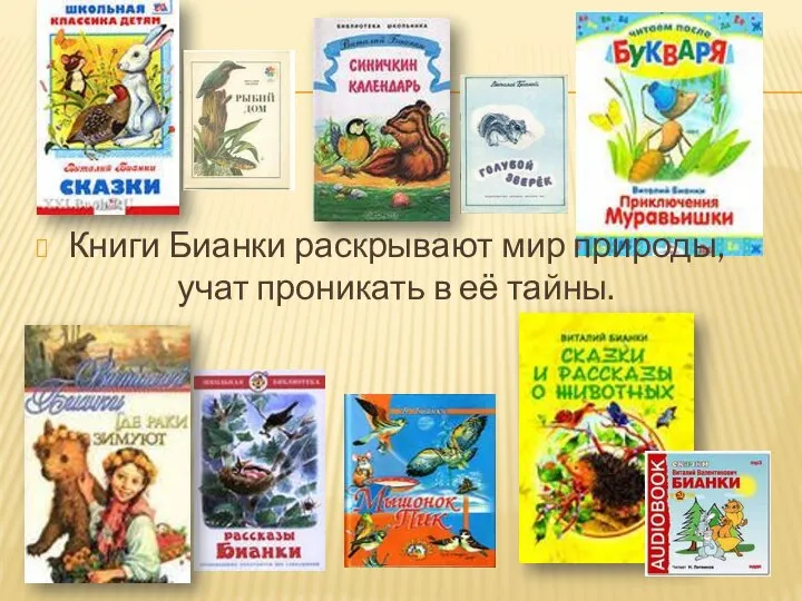 Книги Бианки раскрывают мир природы, учат проникать в её тайны.