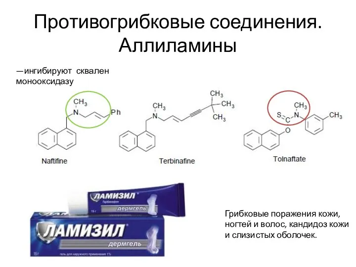 Противогрибковые соединения. Аллиламины Грибковые поражения кожи, ногтей и волос, кандидоз кожи