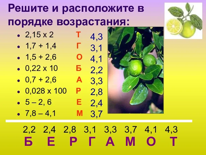 Решите и расположите в порядке возрастания: 2,15 х 2 Т 1,7