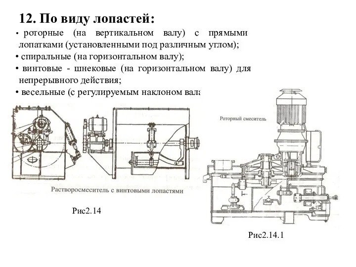 12. По виду лопастей: роторные (на вертикальном валу) с прямыми лопатками