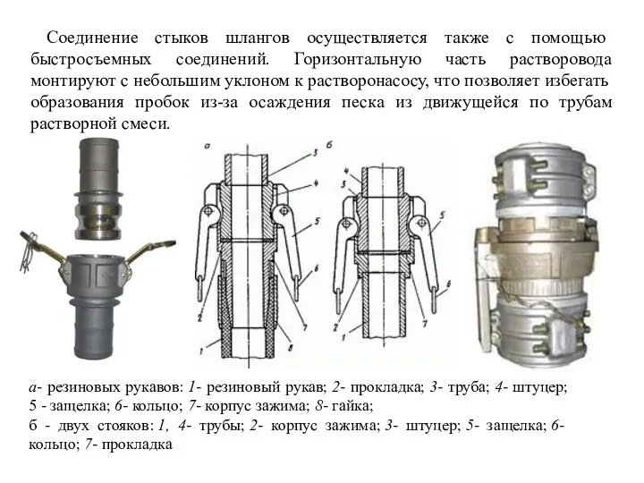 Соединение стыков шлангов осуществляется также с помощью быстросъемных соединений. Горизонтальную часть