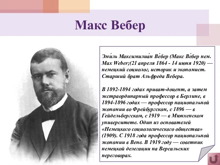 Макс Вебер Эми́ль Максимилиа́н Ве́бер (Макс Ве́бер нем. Max Weber;(21 апреля