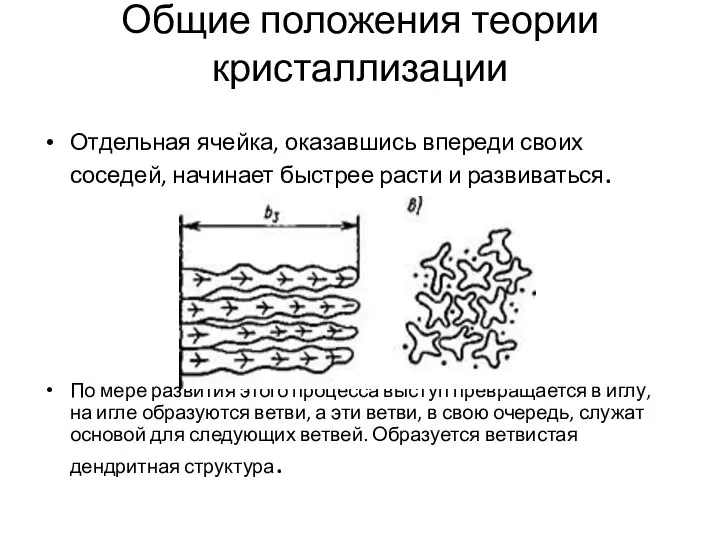 Общие положения теории кристаллизации Отдельная ячейка, оказавшись впереди своих соседей, начинает