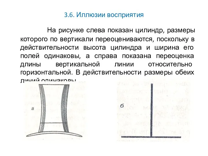 3.6. Иллюзии восприятия На рисунке слева показан цилиндр, размеры которого по