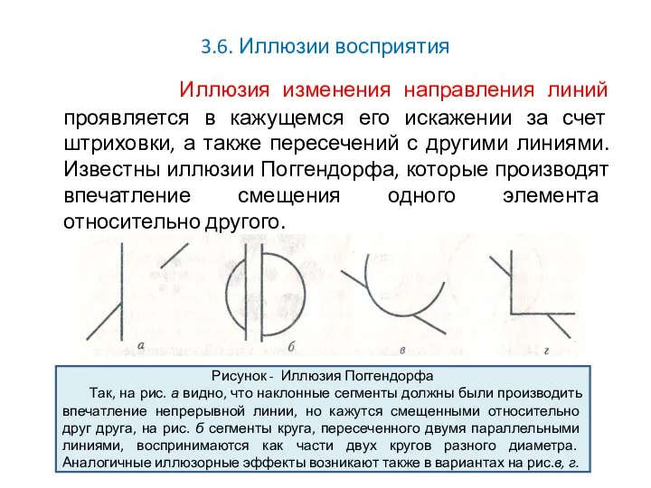 3.6. Иллюзии восприятия Иллюзия изменения направления линий проявляется в кажущемся его