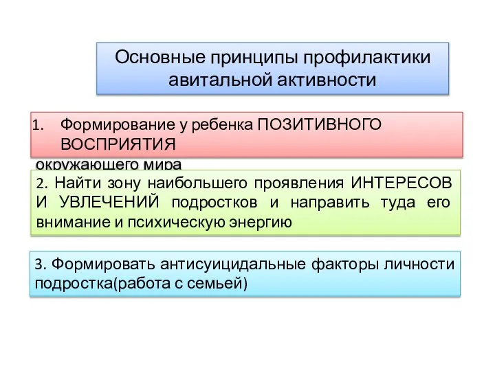 Основные принципы профилактики авитальной активности Формирование у ребенка ПОЗИТИВНОГО ВОСПРИЯТИЯ окружающего