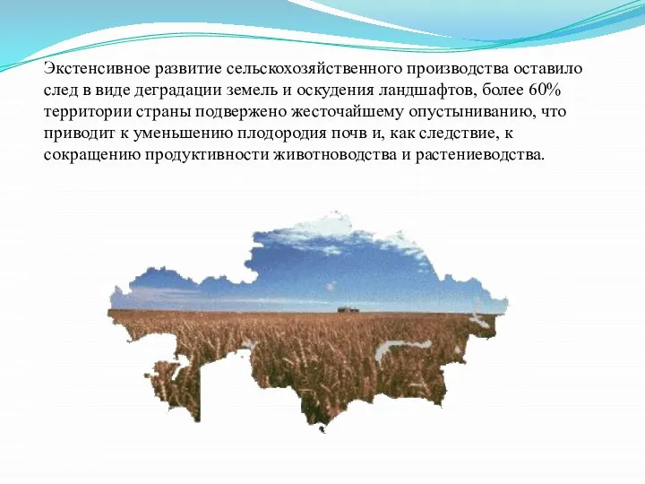 Экстенсивное развитие сельскохозяйственного производства оставило след в виде деградации земель и