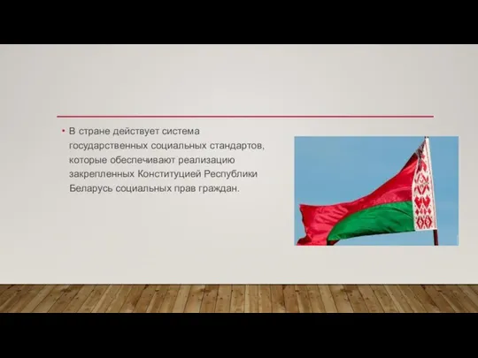 В стране действует система государственных социальных стандартов, которые обеспечивают реализацию закрепленных