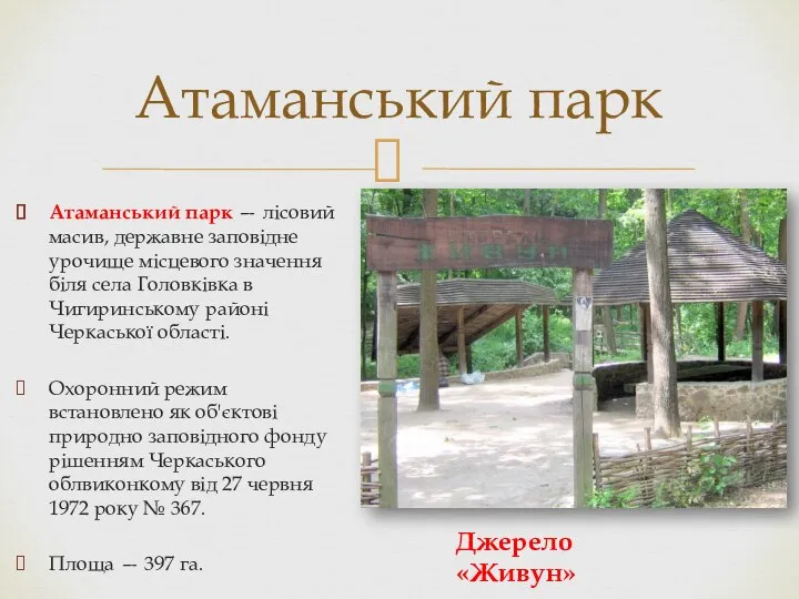 Атаманський парк — лісовий масив, державне заповідне урочище місцевого значення біля