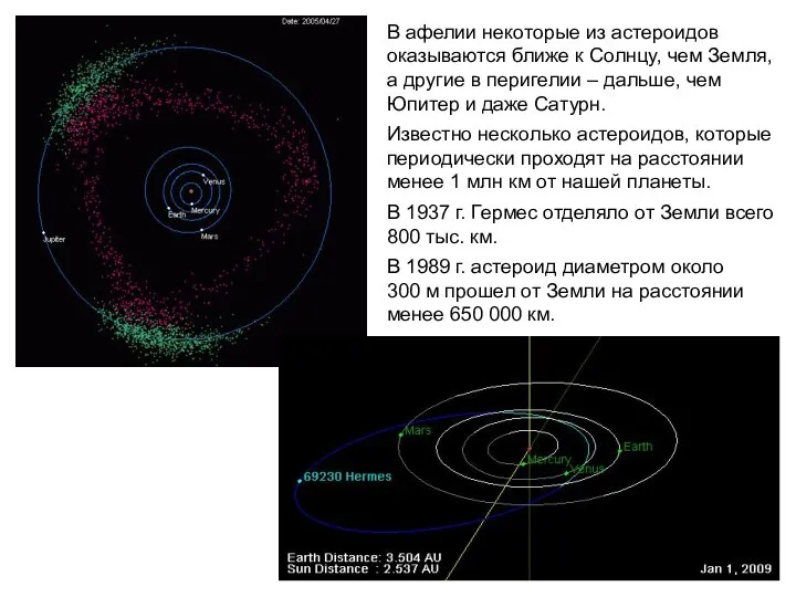 В афелии некоторые из астероидов оказываются ближе к Солнцу, чем Земля,