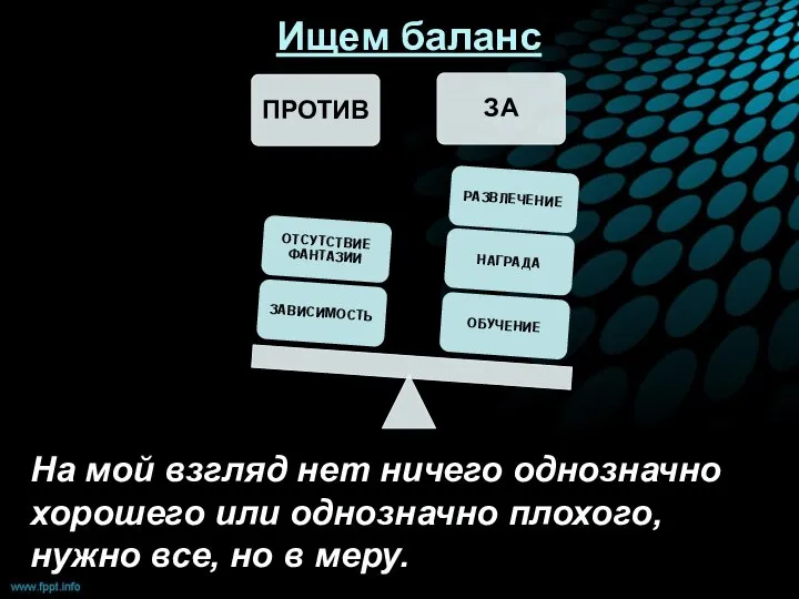 Ищем баланс На мой взгляд нет ничего однозначно хорошего или однозначно