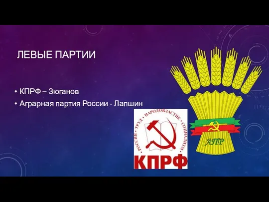ЛЕВЫЕ ПАРТИИ КПРФ – Зюганов Аграрная партия России - Лапшин