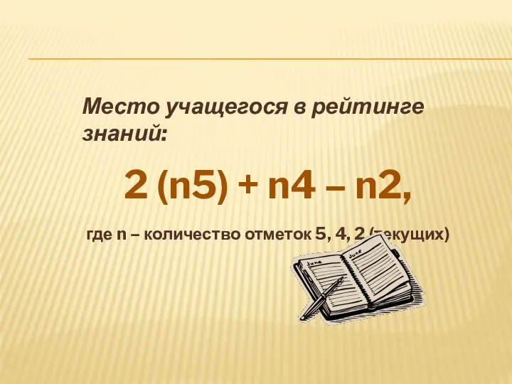 Место учащегося в рейтинге знаний: 2 (n5) + n4 – n2,