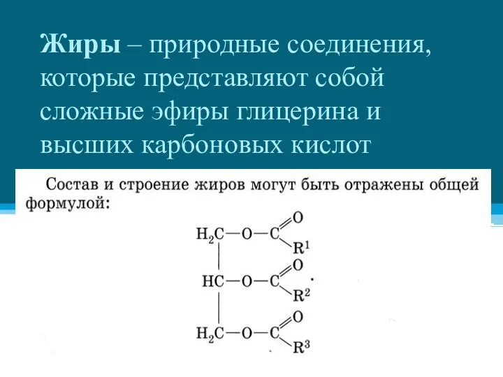 Жиры – природные соединения, которые представляют собой сложные эфиры глицерина и высших карбоновых кислот