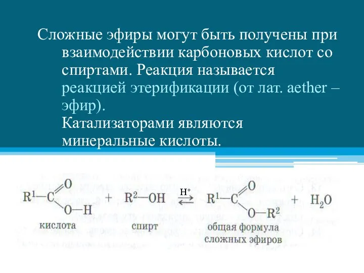 Cложные эфиры могут быть получены при взаимодействии карбоновых кислот со спиртами.