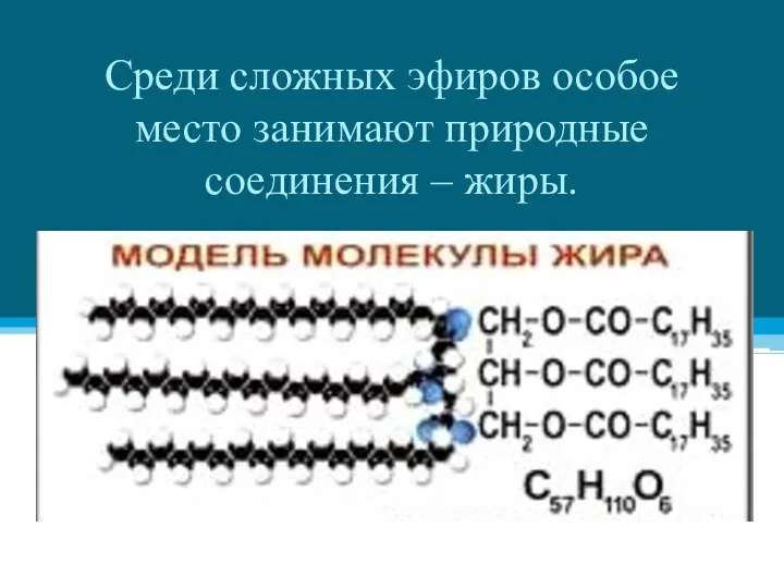 Среди сложных эфиров особое место занимают природные соединения – жиры.