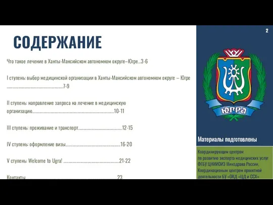 СОДЕРЖАНИЕ Что такое лечение в Ханты-Мансийском автономном округе–Югре...3-6 I ступень: выбор