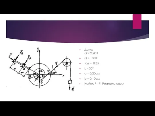 Дано: G = 2,2kH Q = 18kH fсц = 0,35 L