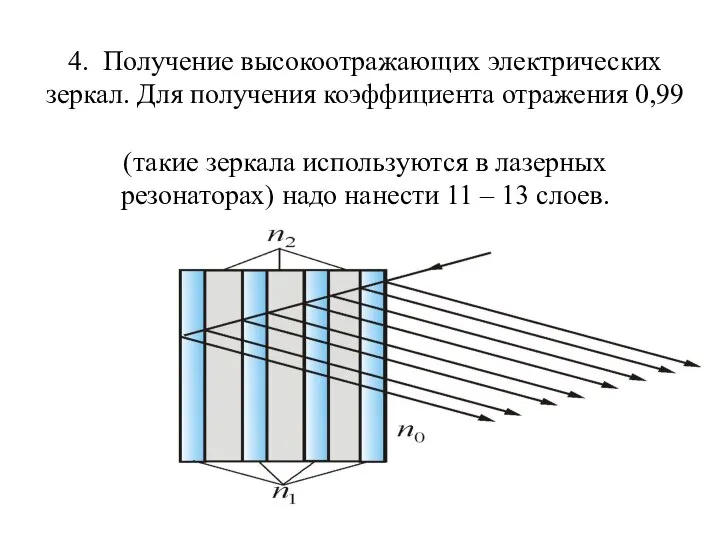 4. Получение высокоотражающих электрических зеркал. Для получения коэффициента отражения 0,99 (такие