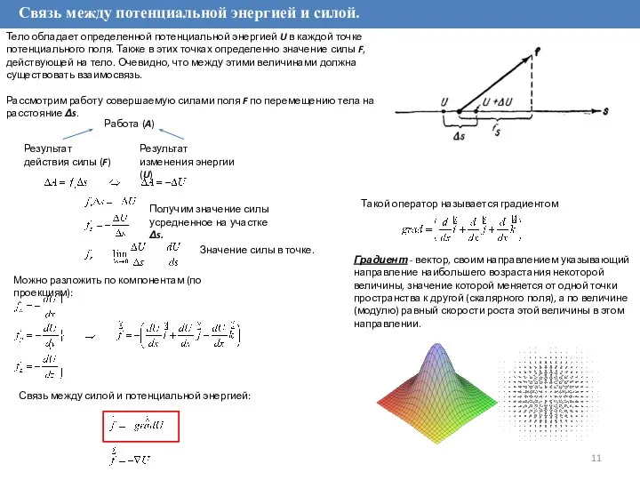 Связь между потенциальной энергией и силой. Тело обладает определенной потенциальной энергией