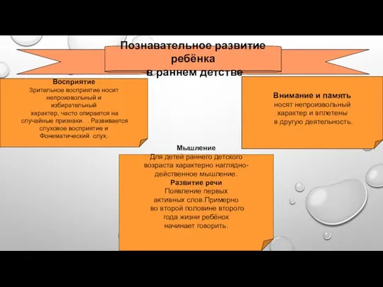 Познавательное развитие ребёнка в раннем детстве Восприятие Зрительное восприятие носит непроизвольный