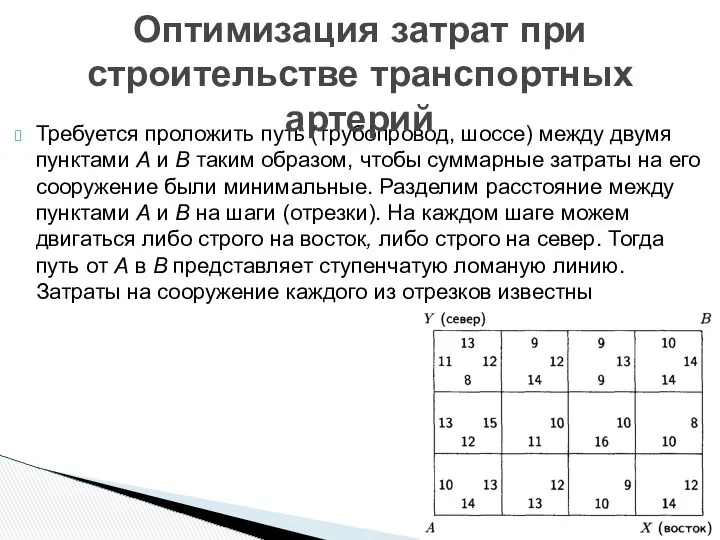 Требуется проложить путь (трубопровод, шоссе) между двумя пунктами А и В