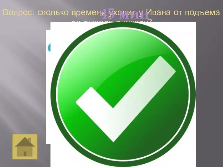 Вопрос: сколько времени уходит у Ивана от подъема до выхода в школу? 45 мин