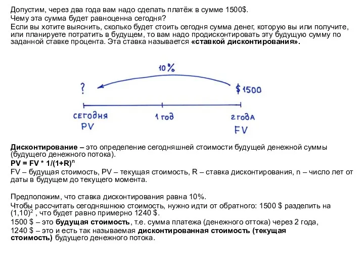 Допустим, через два года вам надо сделать платёж в сумме 1500$.