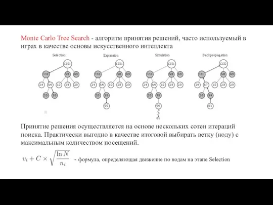 Monte Carlo Tree Search - алгоритм принятия решений, часто используемый в