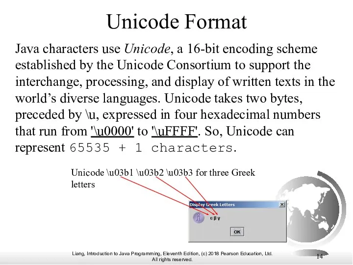 Unicode Format Java characters use Unicode, a 16-bit encoding scheme established