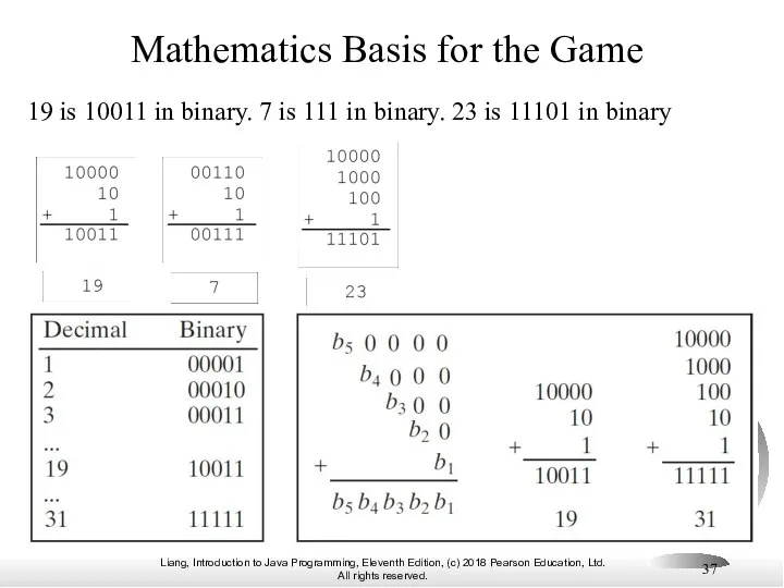 Mathematics Basis for the Game 19 is 10011 in binary. 7