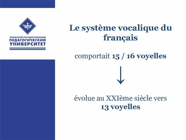 Le système vocalique du français comportait 15 / 16 voyelles ↓