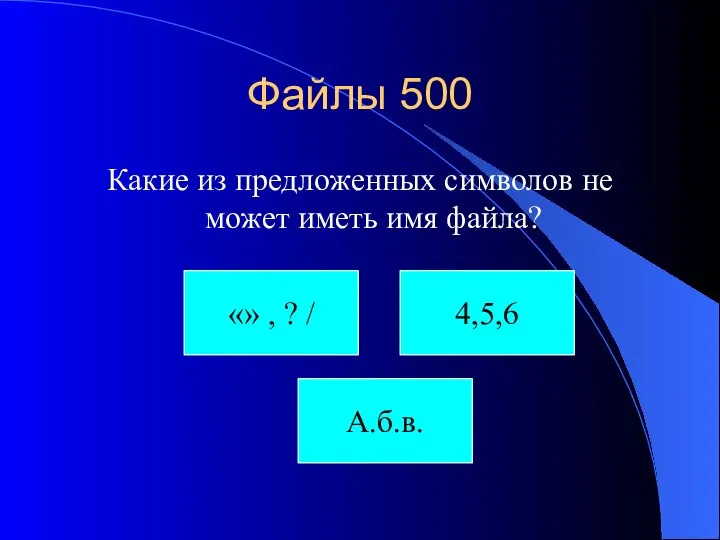 Файлы 500 Какие из предложенных символов не может иметь имя файла?