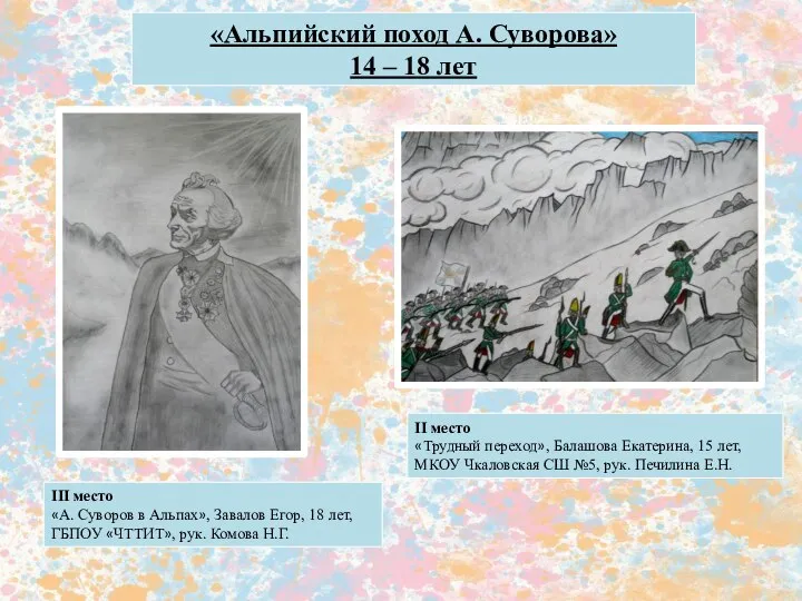 «Альпийский поход А. Суворова» 14 – 18 лет II место «Трудный