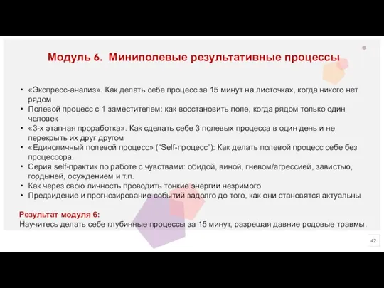 Модуль 6. Миниполевые результативные процессы «Экспресс-анализ». Как делать себе процесс за