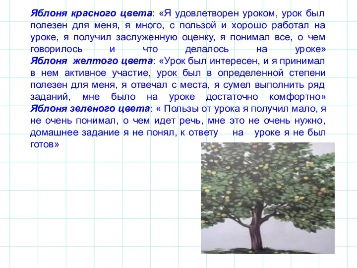 Яблоня красного цвета: «Я удовлетворен уроком, урок был полезен для меня,