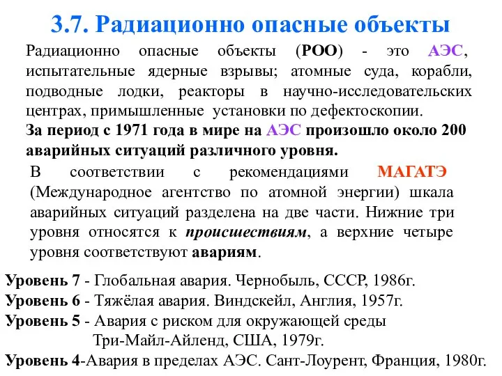 3.7. Радиационно опасные объекты Радиационно опасные объекты (РОО) - это АЭС,