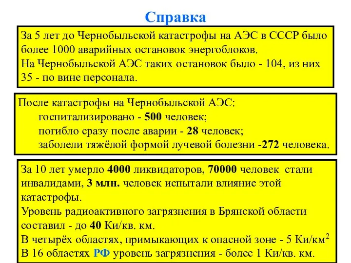 Справка За 5 лет до Чернобыльской катастрофы на АЭС в СССР