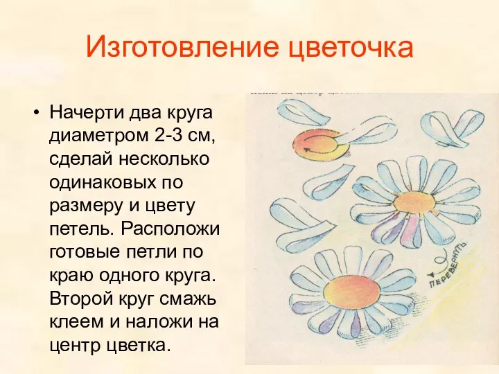 Изготовление цветочка Начерти два круга диаметром 2-3 см, сделай несколько одинаковых