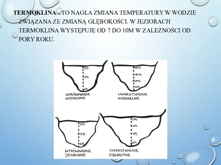 TERMOKLINA - TO NAGŁA ZMIANA TEMPERATURY W WODZIE ZWIĄZANA ZE ZMIANĄ