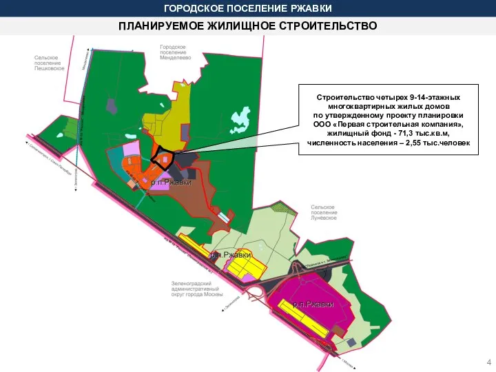 ПЛАНИРУЕМОЕ ЖИЛИЩНОЕ СТРОИТЕЛЬСТВО ГОРОДСКОЕ ПОСЕЛЕНИЕ РЖАВКИ Строительство четырех 9-14-этажных многоквартирных жилых