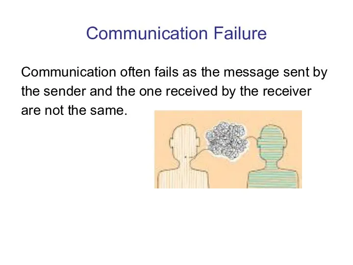 Communication Failure Communication often fails as the message sent by the