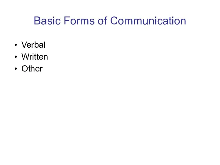 Basic Forms of Communication Verbal Written Other