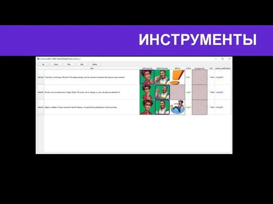 ИНСТРУМЕНТЫ Фиолетовые рамки «активного» персонажа позволяют меньше ошибаться